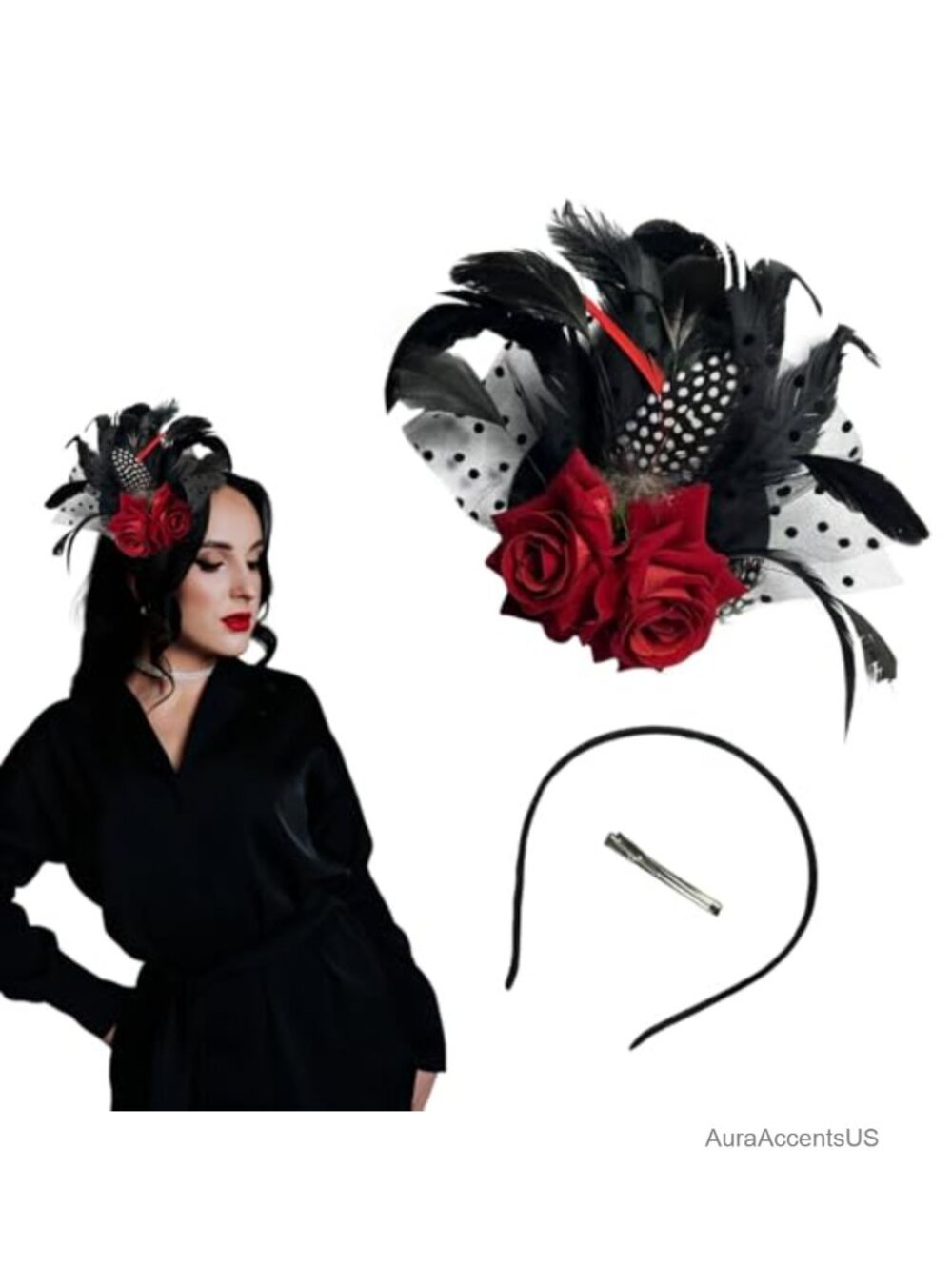 Vintage Feather Fascinator with Headband and Clip